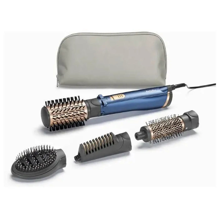 BaByliss Air Styler Pro 1000 Watts | 38mm Thermal Brush With 2.2m Swivel Cord| Rotating 50mm Soft Bristle Brush With 2 Heats Plus A Cool Setting lightweight Designs| BABAS965SDE (Blue)