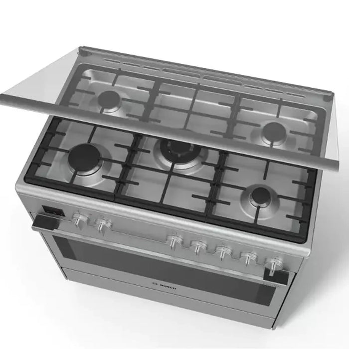 BOSCH 90cm Gas Hob Electric Oven | Cast Iron | Full Safety | Extra Large Capacity | Rotary Spit | HSB738357M