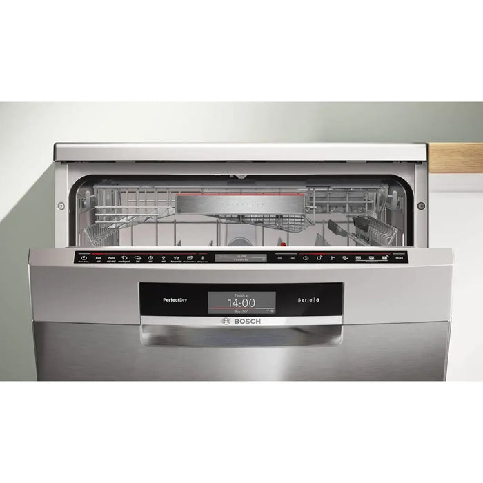 Bosch Series 8 Free-standing Dishwasher 60 cm| 13 Place Settings| 8 Programs| Home Connect for Remote Monitoring and Control| Silver Inox| SMS8ZDI86M