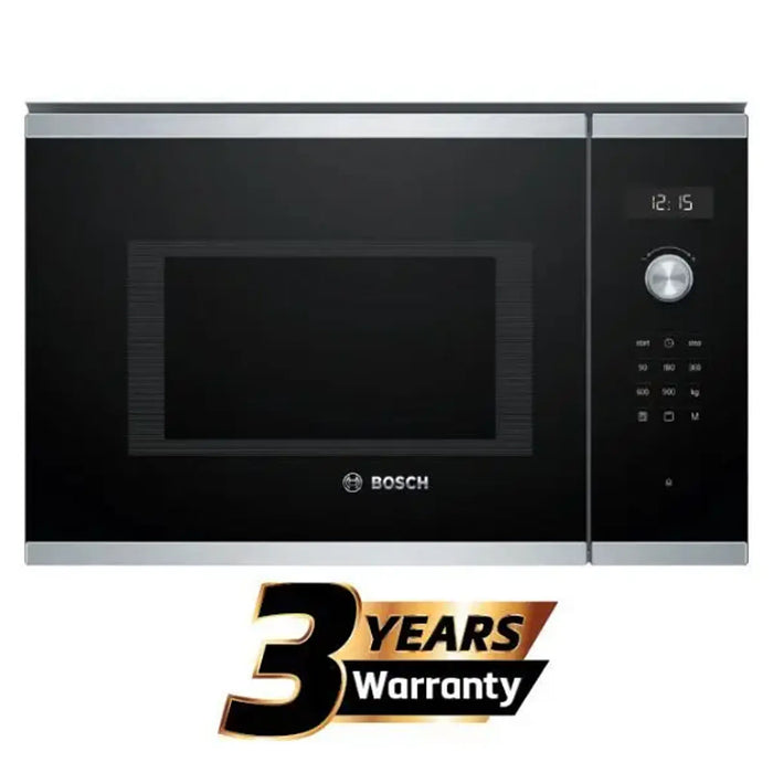 Bosch 60cm Built-In Microwave Oven with Grill | Brushed Steel | Frameless Black Glass | AutoPilot 8 | Stainless Steel Interior | 25L