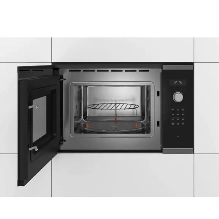 Bosch 60cm Built-In Microwave Oven with Grill | Brushed Steel | Frameless Black Glass | AutoPilot 8 | Stainless Steel Interior | 25L