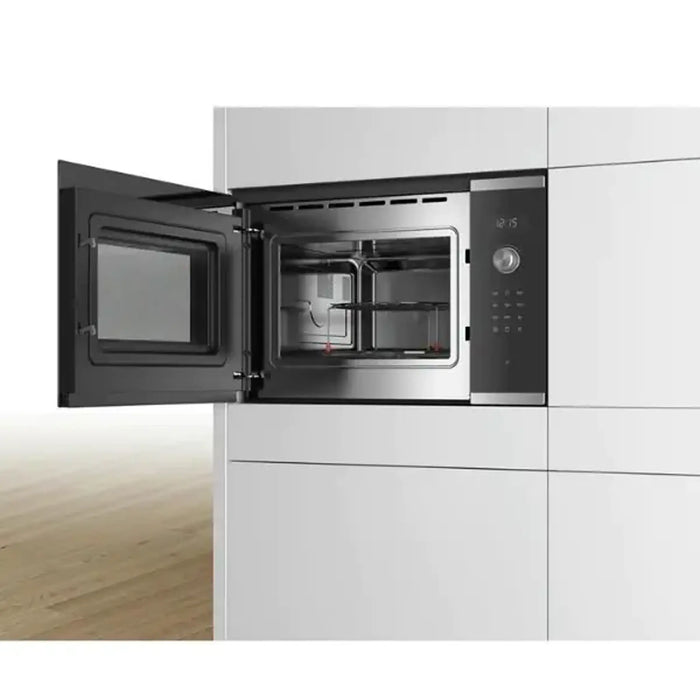 Bosch 60cm Built-In Microwave Oven with Grill | Brushed Steel | Frameless Black Glass | AutoPilot 8 | Stainless Steel Interior | 25L