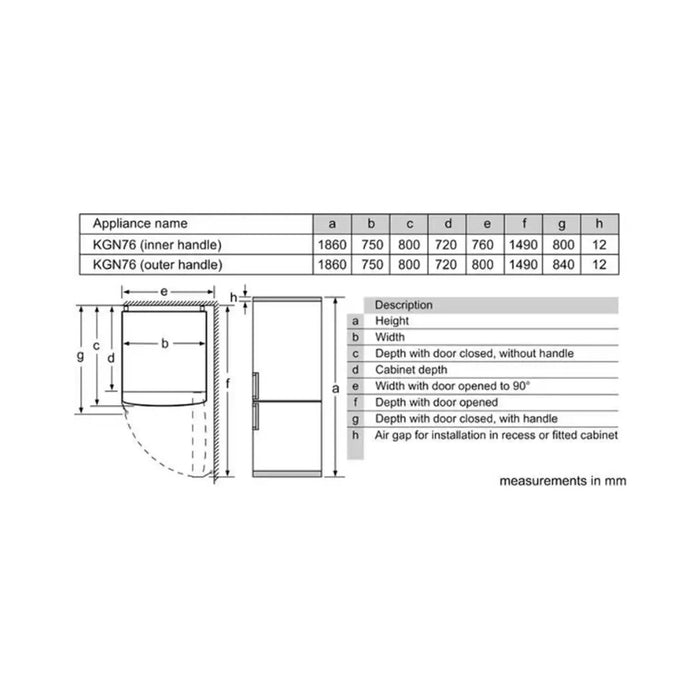 Bosch Series 4 Free-Standing Refrigerator with Freezer at bottom 186 x 75 cm Stainless steel with anti-fingerprint| VitaFresh| SuperCooling/Freezing| KGN76VI31M