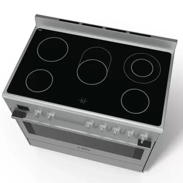 BOSCH FS Ceramic Cooker 90 cm Full electric Stainless Steel Electric Oven 8 heating modes Electronic display Flap door 5 High Speed cooking zones