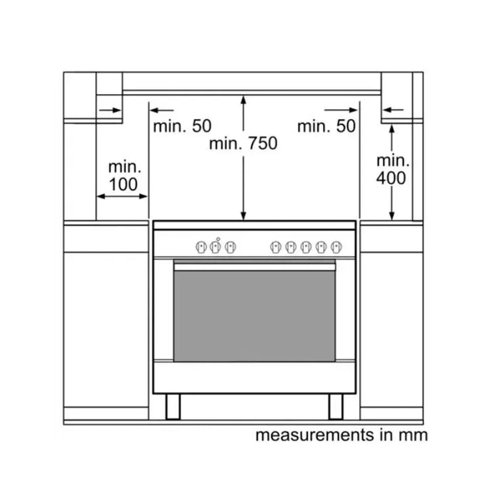 BOSCH FS Ceramic Cooker 90 cm Full electric Stainless Steel Electric Oven 8 heating modes Electronic display Flap door 5 High Speed cooking zones