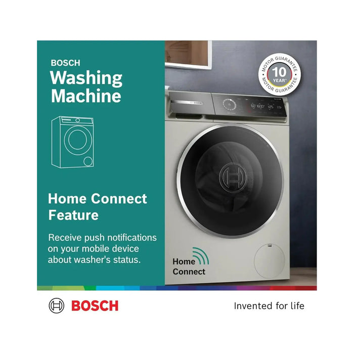 Bosch Series 8 Free-Standing Washing Machine | Frontloader Fullsize | 9 kg | 1400 rpm | Home Connect | TouchControl | Programmable | Silver Inox | WGB244AXGC