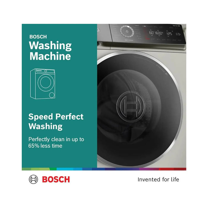 Bosch Series 8 Free-Standing Washing Machine | Frontloader Fullsize | 9 kg | 1400 rpm | Home Connect | TouchControl | Programmable | Silver Inox | WGB244AXGC