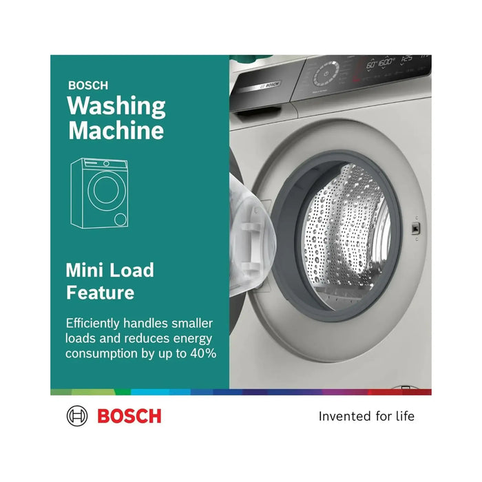 Bosch Series 8 Free-Standing Washing Machine | Frontloader Fullsize | 9 kg | 1400 rpm | Home Connect | TouchControl | Programmable | Silver Inox | WGB244AXGC