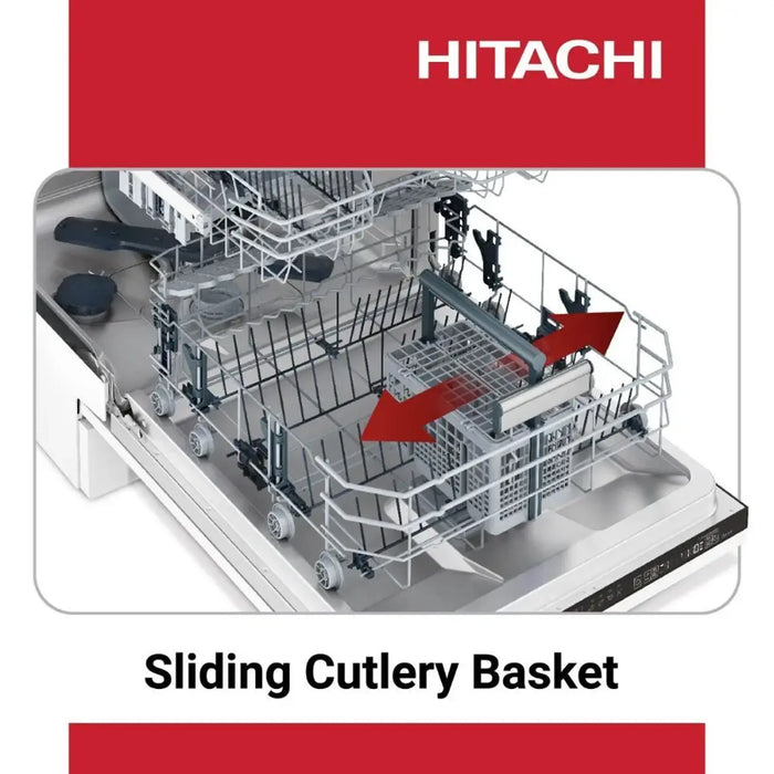 Hitachi Dishwasher | 14 Place Settings | 6 Programs | Auto, Intensive, Eco | Silent Dishwasher | Overflow Safety | Inox | HDF-F146VS