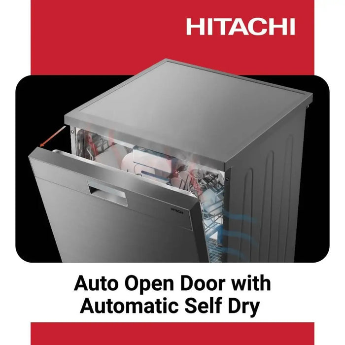 Hitachi Dishwasher | Freestanding | 15 Place Settings | 8 Programs | Auto, Intensive, Eco, Glass Care | Inverter Motor, Turbo Wash | Silent | Overflow Safety | Made in Turkey | Inox | HDF-F158CVX