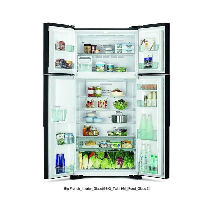 Hitachi 760L French Door Refrigerator RW760 Series | 760L Gross Capacity | Inverter Compressor | Dual Fan Cooling | No Frost | Glass Black | RW760PUK74GBK