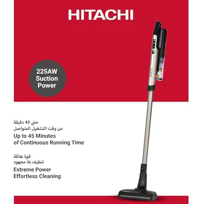 Hitachi Cordless Stick Vacuum Cleaner PV-XH4PL | 225AW Suction Power | Cyclone Storm Technology | Up to 45 Minutes Run Time | Champagne Gold | PV-XH4PL