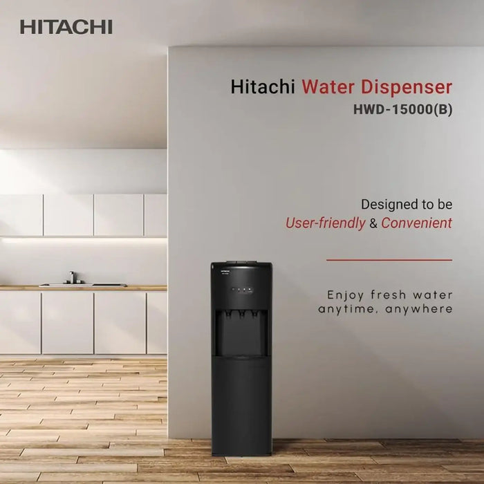 Hitachi Water Dispenser | Top Loading | Hot, Cold & Ambient Water | Japanese Quality | Floor Standing | Child Safety Lock | HWD15000B (2023 Model) | Black