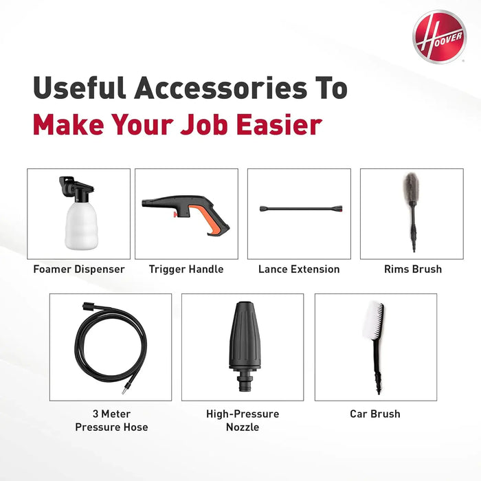 Hoover Pressure Washer 2200W 140 Bar | 450 l/hr Max Flow Rate | 5m Cable | 3m Hose | Wheeled Design | HPW-M2214