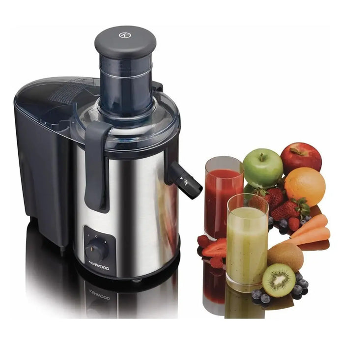 Kenwood Juice Extractor | 75mm Wide Feed Tube | 2 Speed | Transparent Juice Jug | Pulp Container | Silver/Black | JEM50.000BS