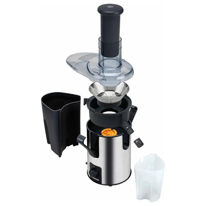 Kenwood Juice Extractor | 75mm Wide Feed Tube | 2 Speed | Transparent Juice Jug | Pulp Container | Silver/Black | JEM50.000BS