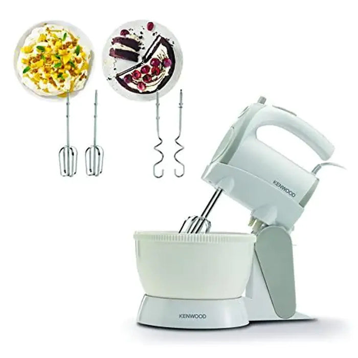 Kenwood Hand Mixer with Bowl HMP22.000WH | 2.4L Capacity | 300W Motor | 5 Speeds + Turbo | Stainless Steel Beaters | White | HMP22.000WH