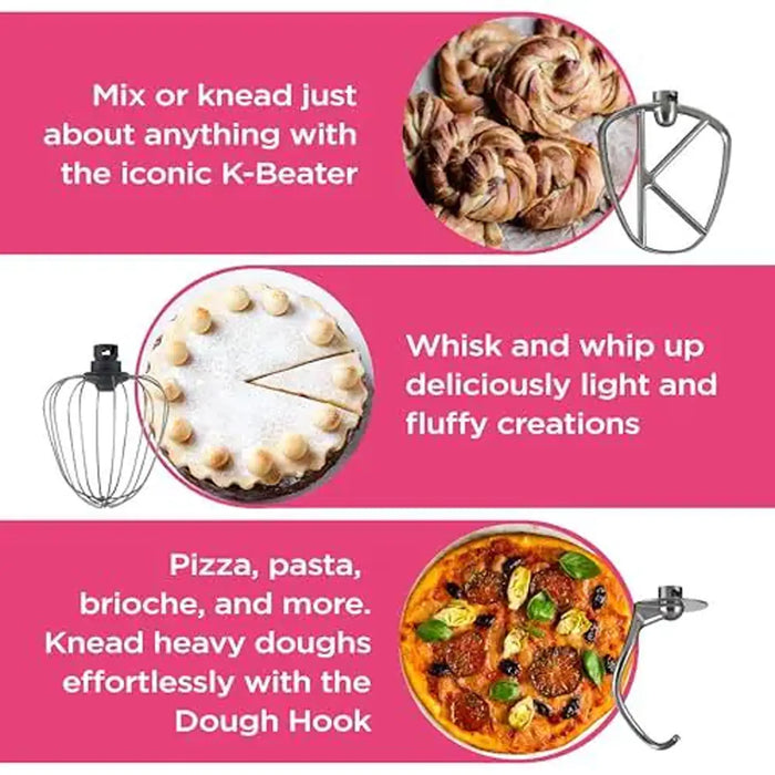 Kenwood HomeBake Stand Mixer | 5L Stainless Steel Bowl | 1400W Motor | K-Beater, Whisk, Dough Hook | Splash Guard | Silver | KHH01.000SI