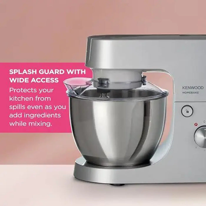 Kenwood HomeBake Stand Mixer | 5L Stainless Steel Bowl | 1400W Motor | K-Beater, Whisk, Dough Hook | Splash Guard | Silver | KHH01.000SI