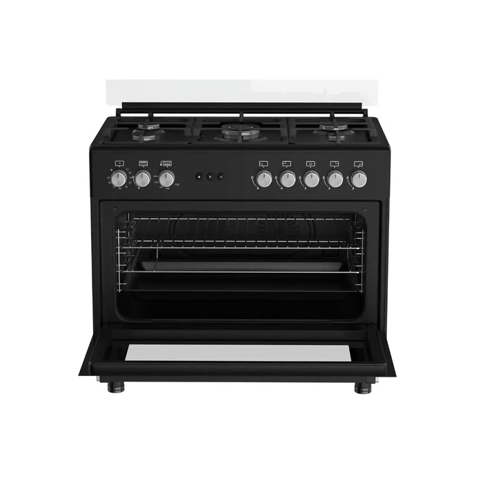 KROME 90x60cm Free Standing Cooker | Gas Oven | 5 Burners | Double Knob Control | Stainless Steel Cooking Range | Double Oven Lamps | Full Safety | Matte Black | KR-CR9062FEB