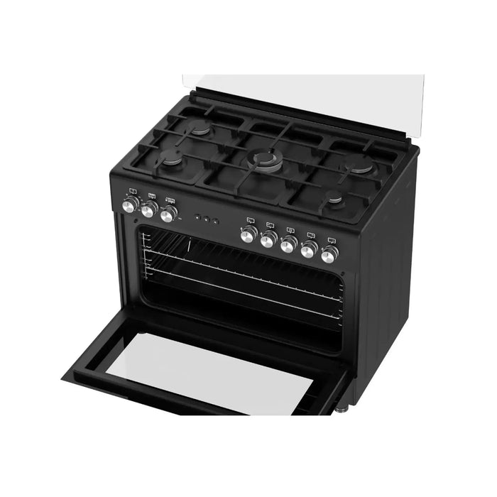 KROME 90x60cm Free Standing Cooker | Gas Oven | 5 Burners | Double Knob Control | Stainless Steel Cooking Range | Double Oven Lamps | Full Safety | Matte Black | KR-CR9062FEB