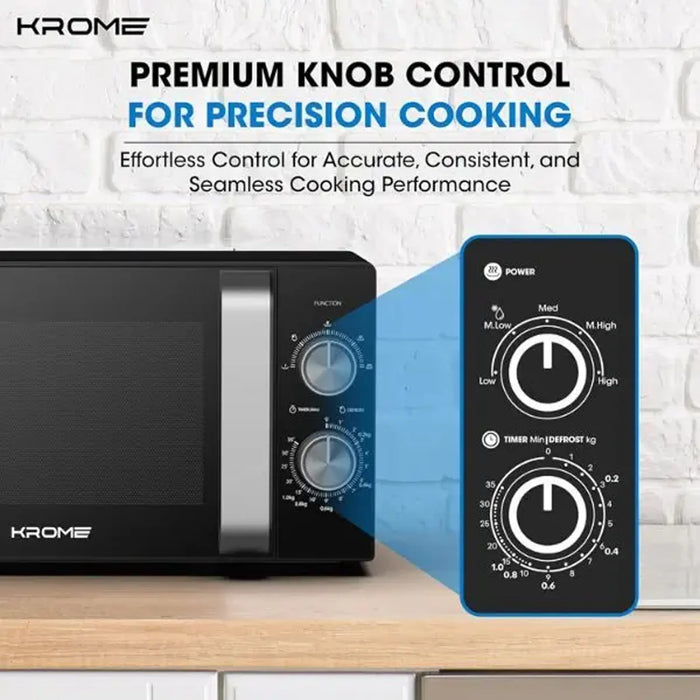 Krome Microwave Oven 20L Capacity| 700W Output| 5 Power Levels| 35 Minute Timer| Cooking End Signal| Grey Painted Cavity| Black Color| KR-MW20MM
