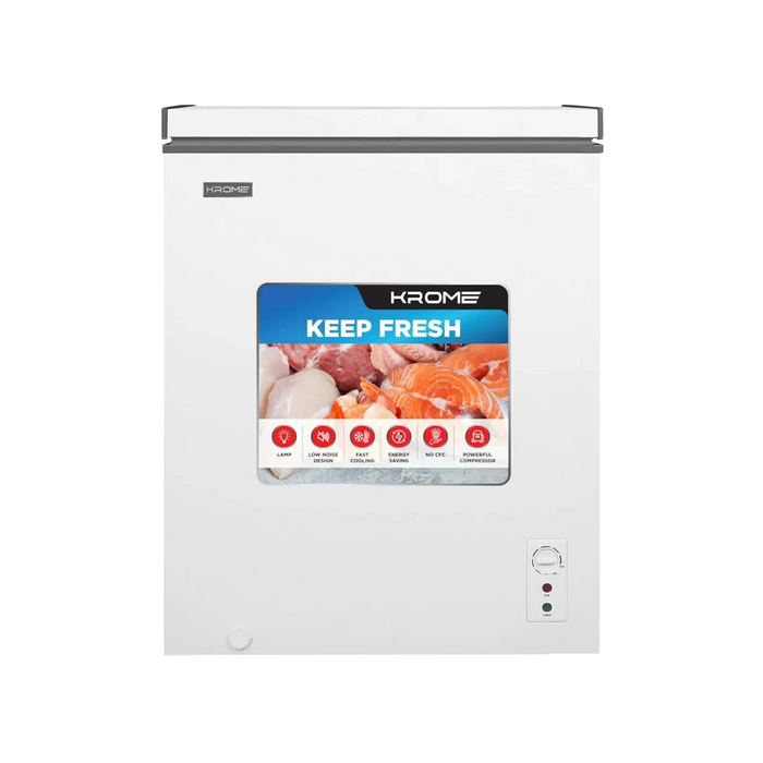 Krome Chest Freezer | 150L Capacity | Single Door| White Finish| Basket |R600a Refrigerant | Recessed Handle | KR-CF165R