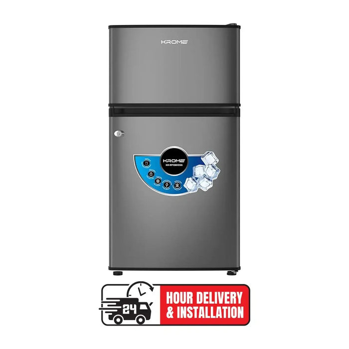Krome 138L Gross 90L Net Double Door Refrigerator | Direct Cool | Top Mount Freezer | Glass Shelves | Lock & Key |  KR-RF138DDSG