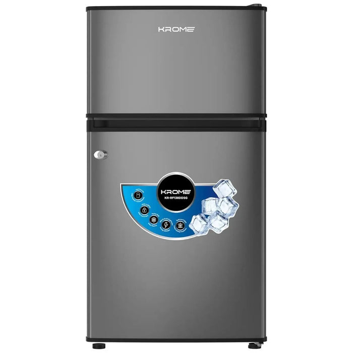 Krome 138L Gross 90L Net Double Door Refrigerator | Direct Cool | Top Mount Freezer | Glass Shelves | Lock & Key |  KR-RF138DDSG