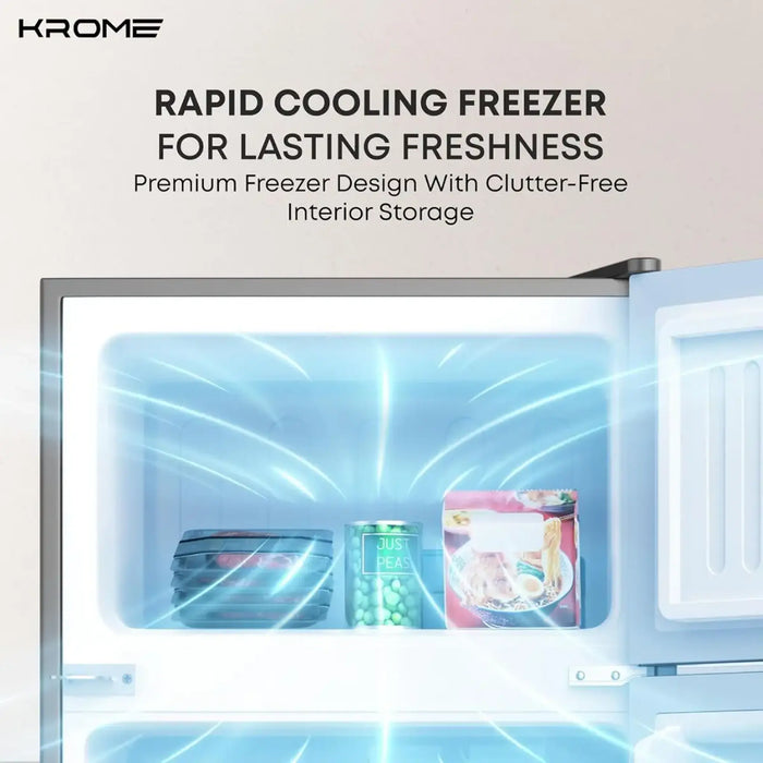 Krome 138L Gross 90L Net Double Door Refrigerator | Direct Cool | Top Mount Freezer | Glass Shelves | Lock & Key |  KR-RF138DDSG