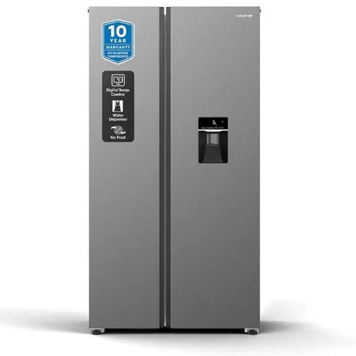 KROME Side-by-Side Refrigerator Gross 701L & 526 L Net | Inverter Compressor| Total No Frost| External LED Display| Water Dispenser| Ice Twister| Door Alarm| Inox Finish| KR-SBS 701WIH