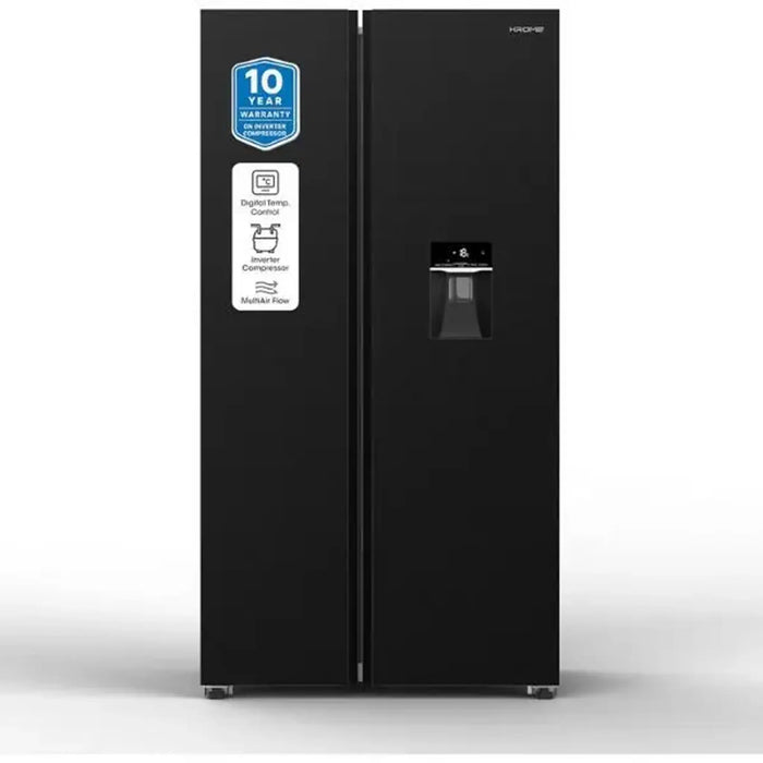 Krome 820L Gross Side-by-Side Refrigerator| 595L Net Capacity| No Frost| Inverter Compressor| Quick Cooling & Freezing| LED Touch Control| Twist Ice Maker| Dark Inox Metal Doors| KR-SBS 820WIH