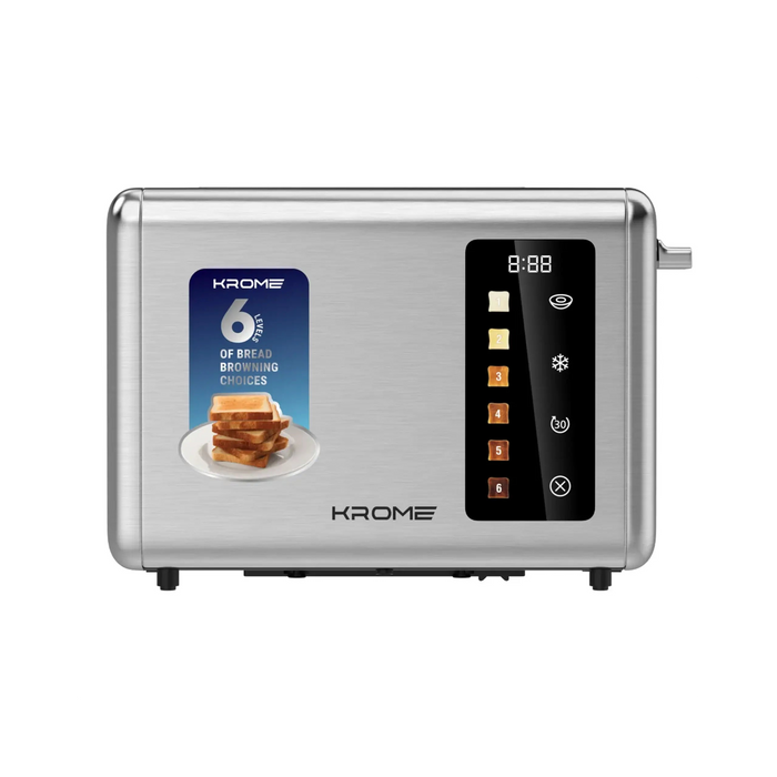 Krome 2-Slice Toaster | 850W | Defrost And Reheat Function | Removable Crumb Tray | Full Functional Touch Panel | Digital Display Countdown | KR-BT20TD