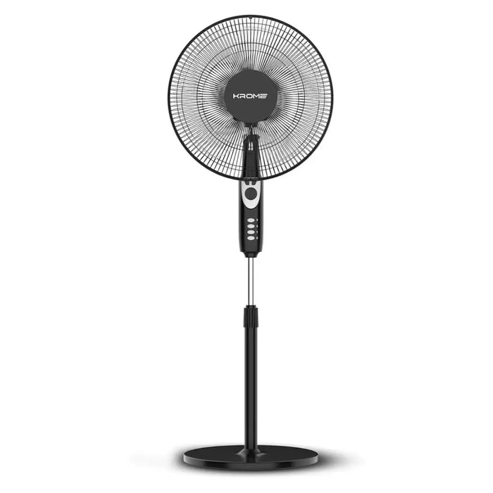 Krome Pedestal Fan with Remote Control | High-Speed Motor | 7.5-Hour Timer | 3 Speed Settings | 5-Blade Design for Powerful Airflow | Black | KR-PF 16WRC