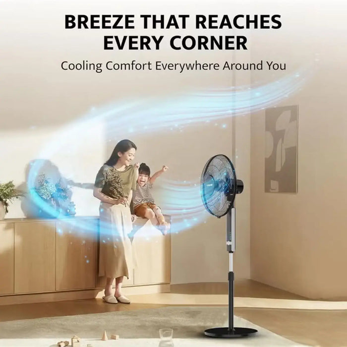 Krome Pedestal Fan with Remote Control | High-Speed Motor | 7.5-Hour Timer | 3 Speed Settings | 5-Blade Design for Powerful Airflow | Black | KR-PF 16WRC