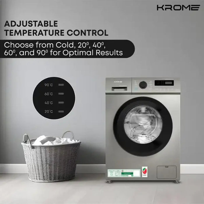 Krome 7Kg Front Load Washing Machine | 1400 RPM Spin Speed | 46L Drum Volume | 12 Wash Programs | Advanced BLDC Inverter Motor With 5-Star Efficiency |KR-WFL 70TSSI |Silver