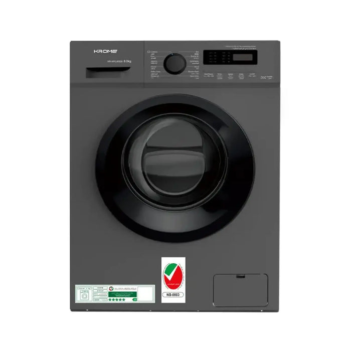 Krome 8KG Front Load Washing Machine | BLDC Inverter Motor | 1400 RPM | 15 Programs | Fully Automatic with Lunar Dial | 5 Star Energy Rating | LED Display | Multiple Temperature | 1 Year Warranty | Capacity: 8 kg | Model: KR-WFL80SSI | Color: Titanium