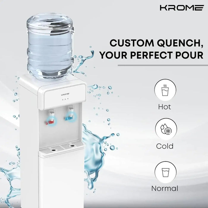 Krome Hot & Cold Water Dispenser | Standing Model | Compressor Cooling with Storage Cabinet | White Color | Top Loading