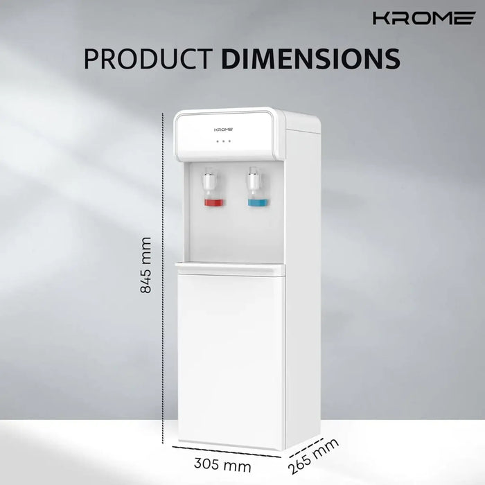 Krome Hot & Cold Water Dispenser | Standing Model | Compressor Cooling with Storage Cabinet | White Color | Top Loading