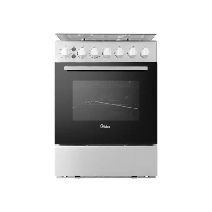 Midea 60x60cm Freestanding Cooker with Convection Fan | Full Gas Cooking Range with 4 Burners | Automatic Ignition & Full Safety | Cast Iron Pan Support | Double Knob for Grill & Oven Control | EME6060-C
