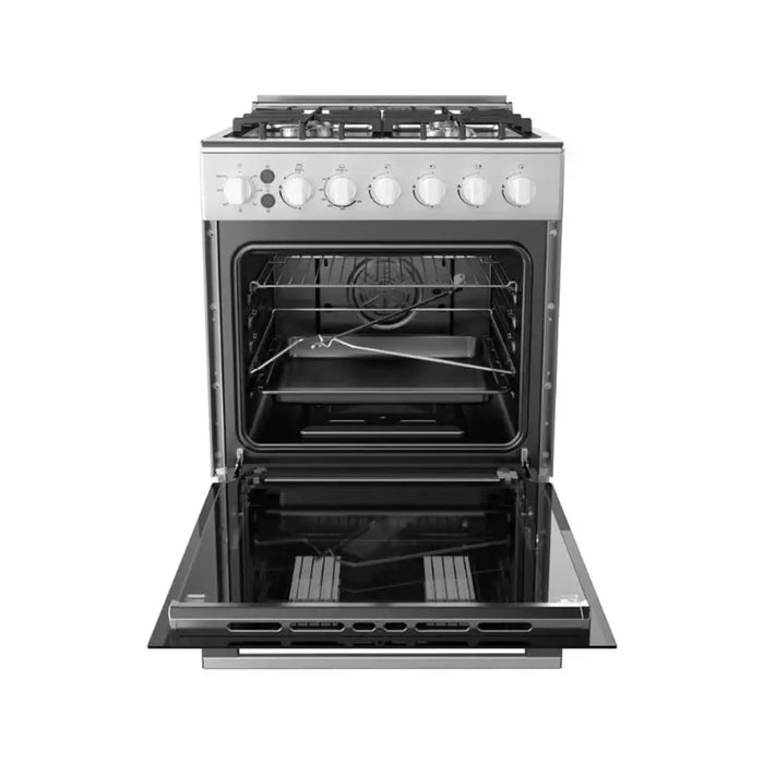 Midea 60x60cm Freestanding Cooker with Convection Fan | Full Gas Cooking Range with 4 Burners | Automatic Ignition & Full Safety | Cast Iron Pan Support | Double Knob for Grill & Oven Control | EME6060-C