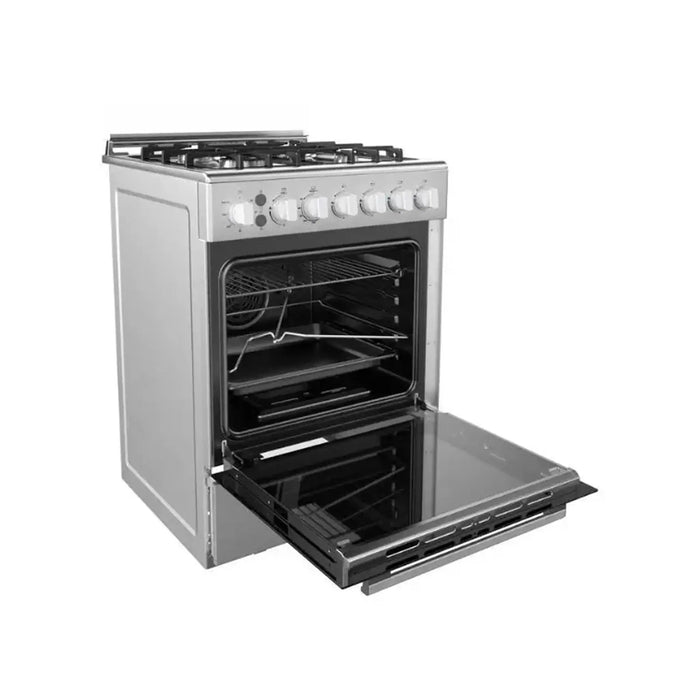 Midea 60x60cm Freestanding Cooker with Convection Fan | Full Gas Cooking Range with 4 Burners | Automatic Ignition & Full Safety | Cast Iron Pan Support | Double Knob for Grill & Oven Control | EME6060-C
