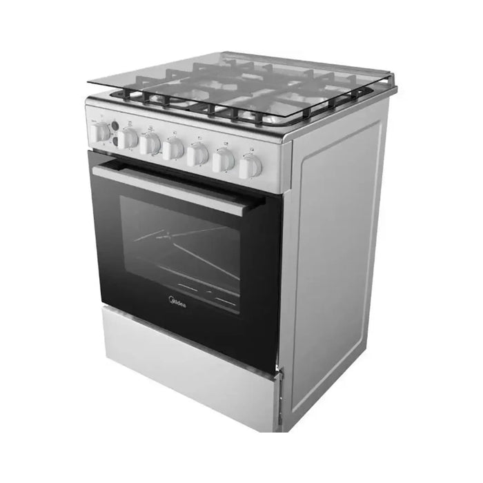 Midea 60x60cm Freestanding Cooker with Convection Fan | Full Gas Cooking Range with 4 Burners | Automatic Ignition & Full Safety | Cast Iron Pan Support | Double Knob for Grill & Oven Control | EME6060-C