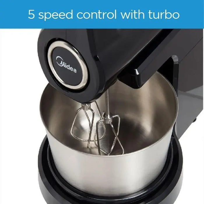 Midea 5-in-1 Hand Mixer & Stand Mixer | 400W Motor | 2L Stainless Steel Bowl | 5 Speeds + Turbo | Kneads, Mixes, Whips & Whisks | HM0293A