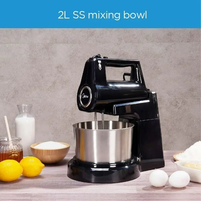 Midea 5-in-1 Hand Mixer & Stand Mixer | 400W Motor | 2L Stainless Steel Bowl | 5 Speeds + Turbo | Kneads, Mixes, Whips & Whisks | HM0293A