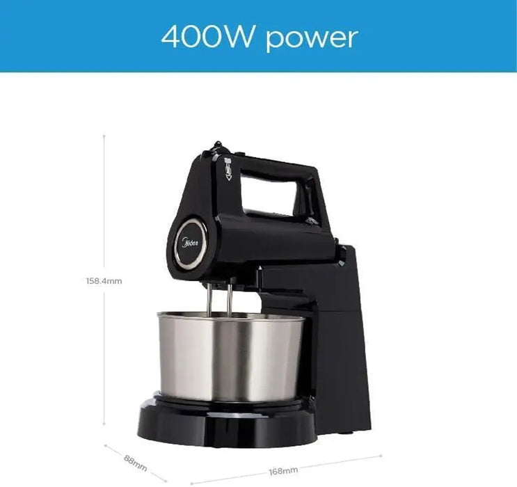 Midea 5-in-1 Hand Mixer & Stand Mixer | 400W Motor | 2L Stainless Steel Bowl | 5 Speeds + Turbo | Kneads, Mixes, Whips & Whisks | HM0293A