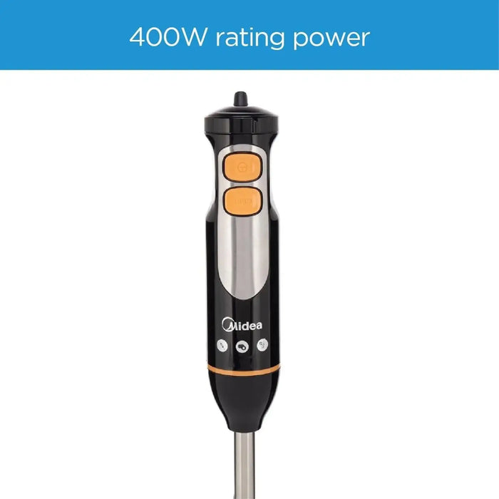 Midea 400W Hand Blender | Stainless Steel Blade | Variable Speed + Turbo | Soups, Smoothies & More | Quiet Motor | Ergonomic Design | MJBH4001W