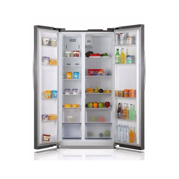 Midea 690L Gross Side By Side 2 Door Refrigerator HC689WENS | Frost Free Fridge Freezer With Humidity Control| Electronic Touch Screen With LED Display| Multi-Air Flow| Adjustable Door Racks| Silver