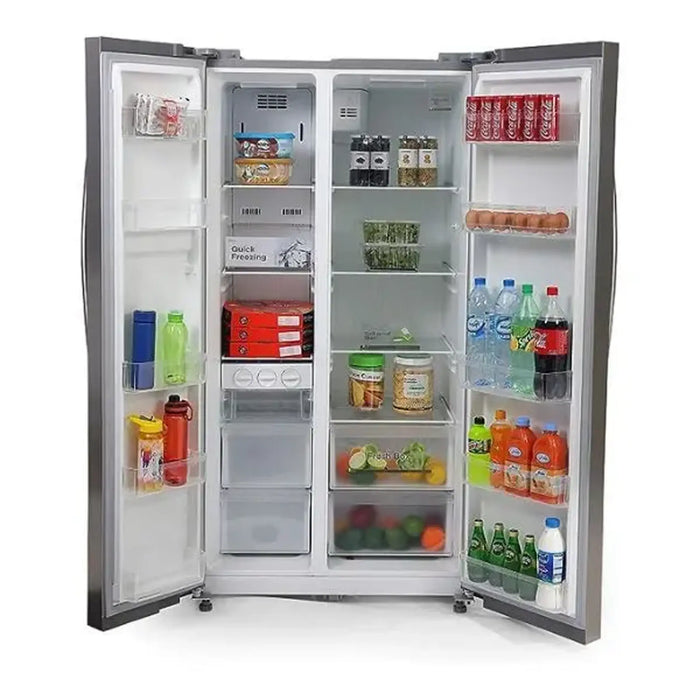 Midea 690L Gross Side By Side 2 Door Refrigerator HC689WENS | Frost Free Fridge Freezer With Humidity Control| Electronic Touch Screen With LED Display| Multi-Air Flow| Adjustable Door Racks| Silver