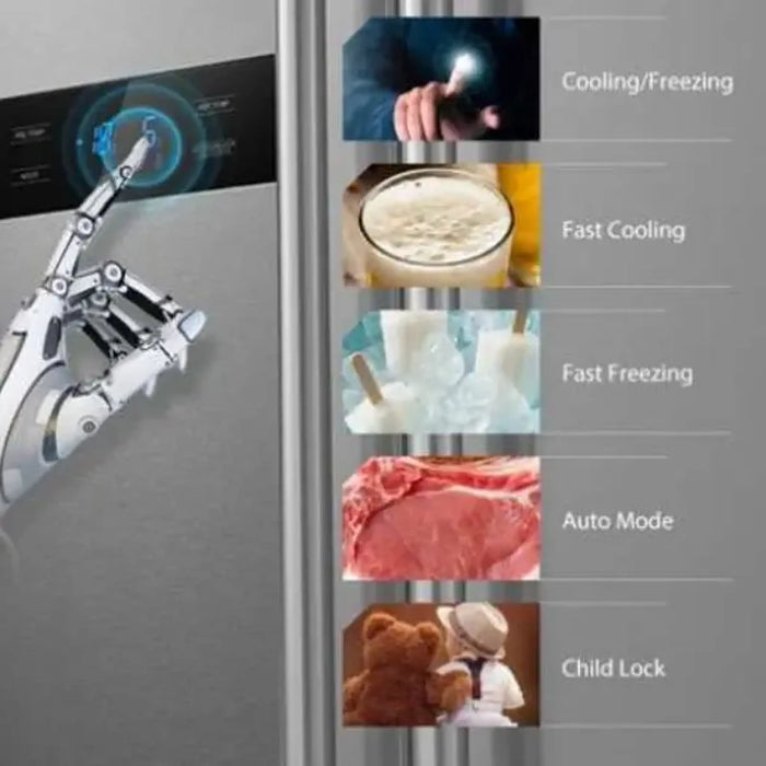 Midea 690L Gross Side By Side 2 Door Refrigerator HC689WENS | Frost Free Fridge Freezer With Humidity Control| Electronic Touch Screen With LED Display| Multi-Air Flow| Adjustable Door Racks| Silver